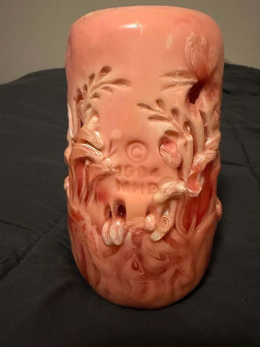 Vintage Melanie H. Demmon 1984 Hand Carved Pink Floral Candle